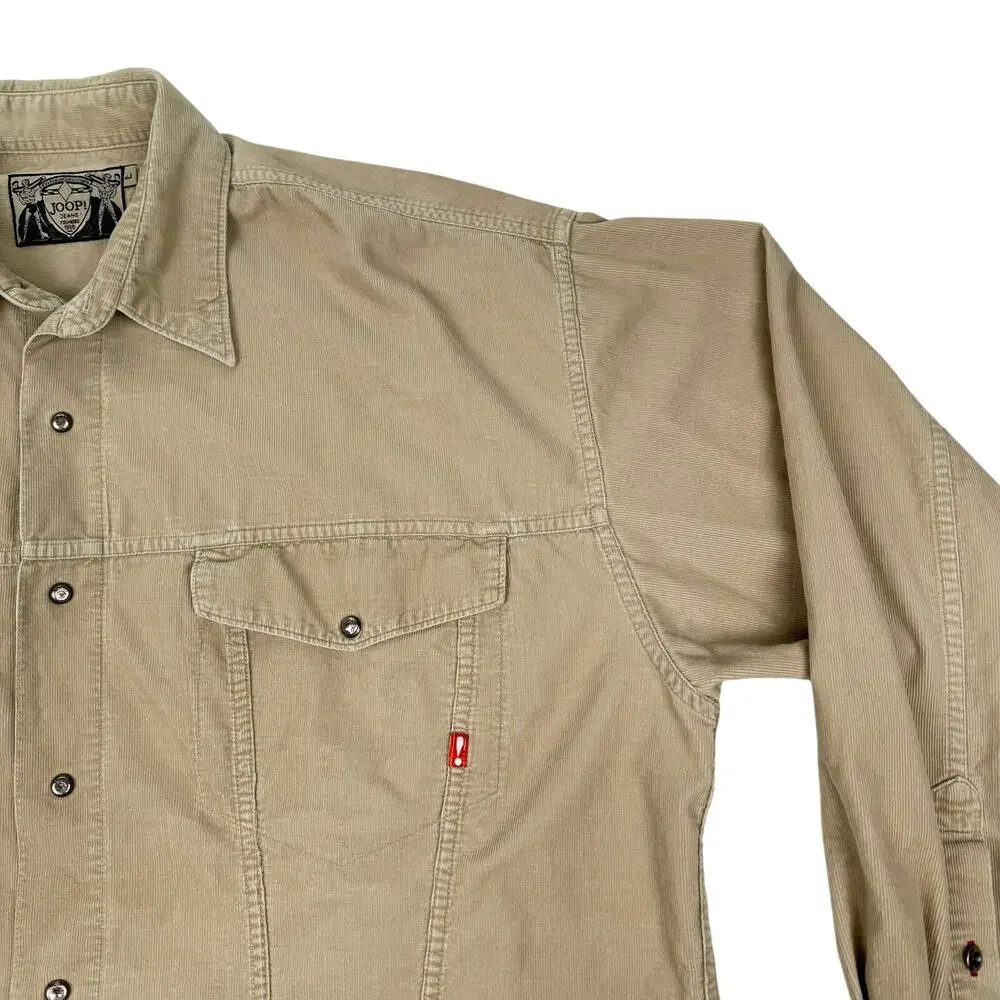 Joop! Jeans Beige Corduroy Button-Up Shirt Vintage 90s Oversized Shacket Large